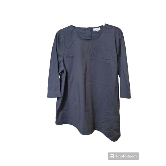 J Jill Black Black 3/4 Sleeve Asymmetrical Hem Tunic Top Blouse Petite Large - Picture 1 of 3